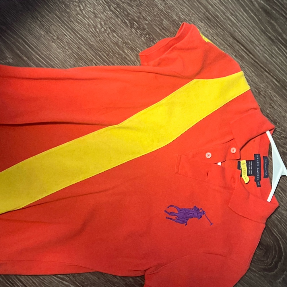 Ralph Lauren Orange Polo Shirt with Yellow Stripe